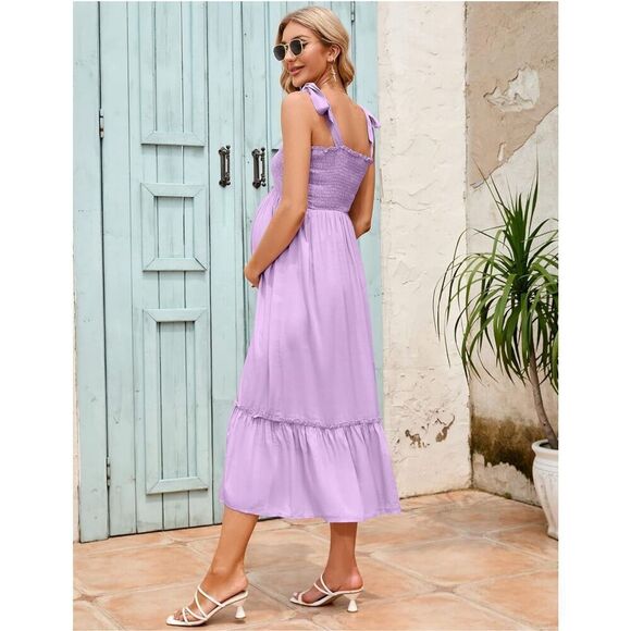 NEW Smocked Maternity Summer Dress Ruffle Maxi Dress 2X - Picture 4 of 6